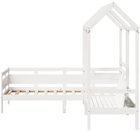 Conj. sofá-cama e banco c/ telhado 80x200cm pinho maciço branco