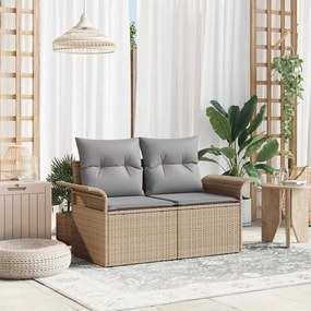 Sofá de Jardim 2 Lugares com Almofadas Bege em Rattan
