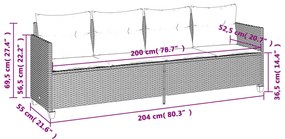 5 pcs conj. sofás jardim c/ almofadões vime PE cinzento-claro