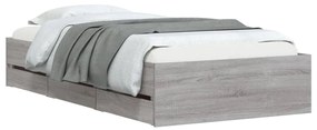 Estrutura de cama c/ gavetas derivados madeira cinza sonoma