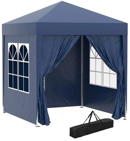 Outsunny Tenda Dobrável 2x2 m Tenda de Jardim com 4 Paredes Laterais Tecido Oxford 2 Portas 2 Janelas para Exterior Campismo Azul | Aosom Portugal