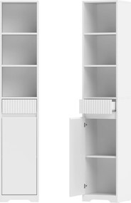 HOMCOM Armário Alto de Casa de Banho com Gaveta Design Canelado Prateleira Ajustável Prateleiras Abertas para Espaços Pequenos Branco | Aosom Portugal