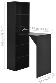 Mesa de bar com armário 115x59x200 cm preto