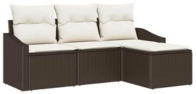 Conjunto de Sofá de Jardim 4 Peças com Almofadas - Rattan Castanho