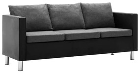 Sofá de 3 lugares em couro artificial preto e cinzento claro - 282640