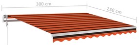 Toldo retrátil manual com LED 3x2,5 m laranja e castanho