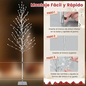 Árvore de Natal artificial de 155 cm com 168 luzes LED brancas quentes Estacas de metal Decoração de festas