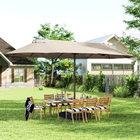 Guarda-sol duplo retangular de jardim, 4,6 m x 2,7 m x 2,4 m, com manivela para abrir e fechar, lona de 180 g/m², cor cáqui