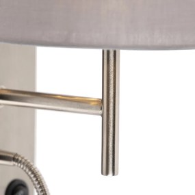 LED Candeeiro de Parede Inteligente Aço com Abaajur Cinza incl. Wifi A60 - Stacca Moderno