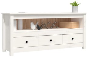 Móvel de TV 114x35x52 cm madeira de pinho maciça branco