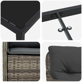 Conjunto de Jantar de Jardim 5 Peças com Almofadas Cinza Rattan Poliés