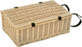 Outsunny Cesto de vime para piquenique Maleta de piquenique para 4 pessoas com compartimento térmico isolado Conjunto de talheres Madeira natural | Aosom Portugal