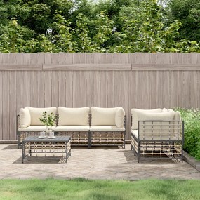 vidaXL 6 pcs conjunto lounge de jardim c/ almofadões vime PE antracite