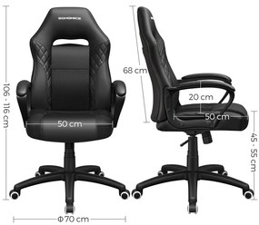 Cadeira gaming ergonómica e ajustável preta