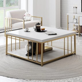 Mesa de Centro Zenn – Branco/Dourado – 90x39x40 cm