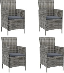vidaXL Cadeiras de jardim c/ almofadões 4 pcs vime PE cinzento