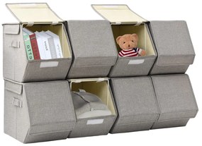 vidaXL Caixas arrumação empilháveis c/ tampas 8 pcs tecido cinzento