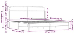 Estrutura de cama sem colchão 180x200cm metal carvalho sonoma