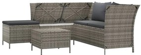 4 pcs conjunto lounge de jardim c/ almofadões vime PE cinzento