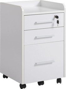 HOMCOM Gaveteiro de Secretária com Rodas e 3 Gavetas, Fechadura e 2 Chaves, Barras Ajustáveis para Arquivos, 39,2x40x65,4 cm, Branco | Aosom Portugal