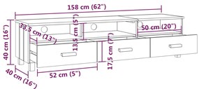 Móvel de TV HAMAR 158x40x40 cm pinho maciço cinza-claro