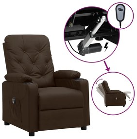 Poltrona reclinável elétrica couro artificial castanho