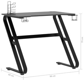 Secretária de gaming c/ pernas em forma de ZZ 90x60x75 cm preto