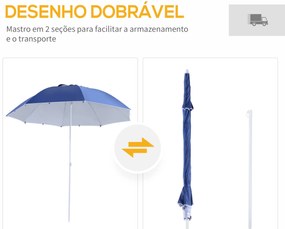 Chapéu de Sol de Praia com Painéis Laterais Tipo Tenda Chapéu de Sol para Praia com Proteção UV50 Φ210x222cm Azul