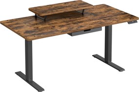 Secretária elétrica com altura ajustável, 140 x 70 x (82,5-130,5) cm, suporte para monitor castanha