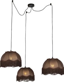 Candeeiro suspenso preto com abajur castanho e interior branco 31,5cm 3-luzes - Cava