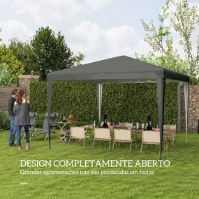 Tenda Desmontável de Jardim 3x3 m Tenda para Exteriores com 4 Orifícios de Drenagem e Tubos de Aço Cinzento