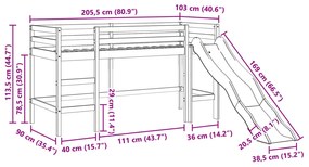 Cama alta para criança sem colchão pinho maciço castanho-mel