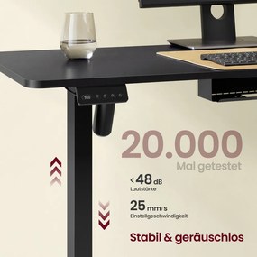 Secretária elétrica com altura ajustável, 160 x 140 x (72-120) cm, em forma de L, com tomadas, preta