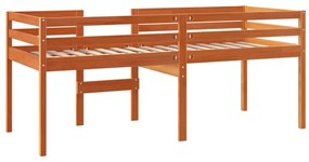 Cama alta 80x200 cm madeira de pinho maciça castanho cera