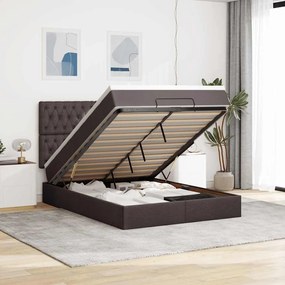 vidaXL Estrutura cama otomana colchão 140x200cm tecido castanho escuro