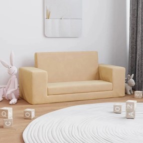 341830 vidaXL Sofá-cama infantil de 2 lugares pelúcia cor creme