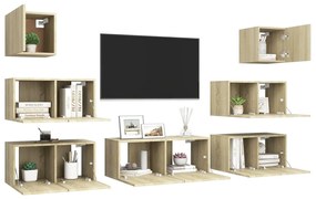 7 pcs conjunto móveis de TV derivados madeira carvalho sonoma