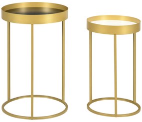 HOMCOM Conjunto de 2 mesas de centro modernas empilháveis Estrutura metálica dourada Ø39x63 cm e Ø30,8x56 cm Parte superior preta e branca