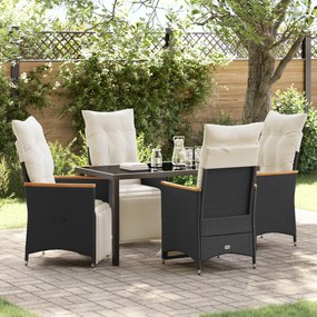 vidaXL Conjunto de Jantar de Jardim com Almofadas de 5 Peças Rattan Preto