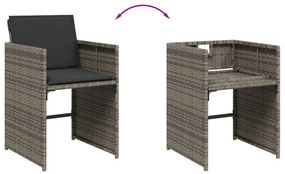 13 pcs conjunto jantar p/ jardim c/ almofadões vime PE cinzento