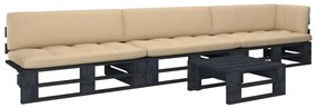 vidaXL 4 pcs conj. lounge paletes c/ almofadões pinho impregnado preto