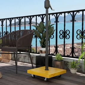 Base para guarda-sol 45 C x 45 L x 36,5 A cm base de lastro com peso líquido de 25 kg em metal e 4 rodas preto e efeito madeira