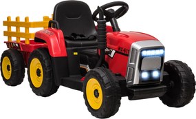 HOMCOM Trator Elétrico com Reboque Amovível com Controlo Remoto Música MP3 Luzes e Cinto de Segurança 136,5x50x52,5 cm Vermelho | Aosom Portugal