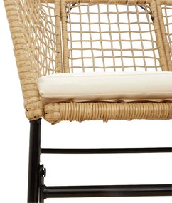 Conjunto jantar jardim 9 peças almofadas vidro vime PE castanho