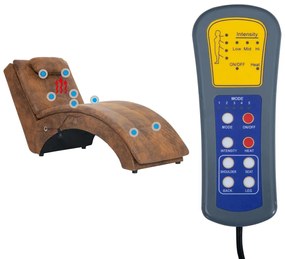 Chaise longue massagem c/ almofada camurça artificial castanho
