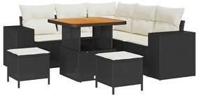 Conjunto de Sofá de Jardim 8 Peças com Almofadas Preto Rattan de Polie