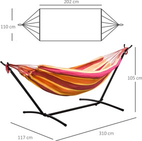 Rede descanso jardim com Suporte 310x117 cm com Bolsa de Transporte Altura Ajustável Capacidade 120 kg para Campismo Laranja
