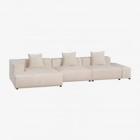 Sofá Modular De Canto Direito De 2 Peças Com Braço Alto E Puff (↔︎285 Cm) Bruna Bombazina Crema Linho - Sklum