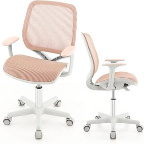 Cadeira giratória para crianças com altura ajustável, rodas com travão e apoios de braços. ergonómica rosa