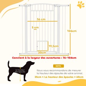 Barreira para cães, largura ajustável de 76 a 102 cm, barreira extra larga com porta para gatos, branca